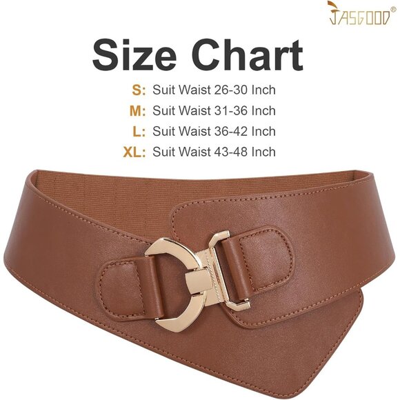 Women's Wide Elastic Stretch Waist Belt Adjustable Dress Belt Matte Brown Gold - Picture 6 of 7